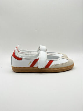 Adidas Samba Mary Jane‎ Sneakers in White, Red, and Gum Sole - Size 4Y/5W